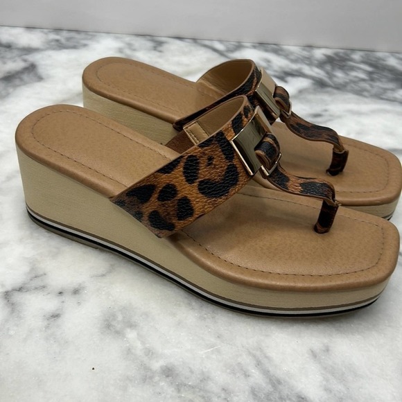 CATO COMFORT WOMENS SLIP ON Animal LEOPARD DESIGN SANDALS SHOES SIZE 7 - Picture 1 of 8